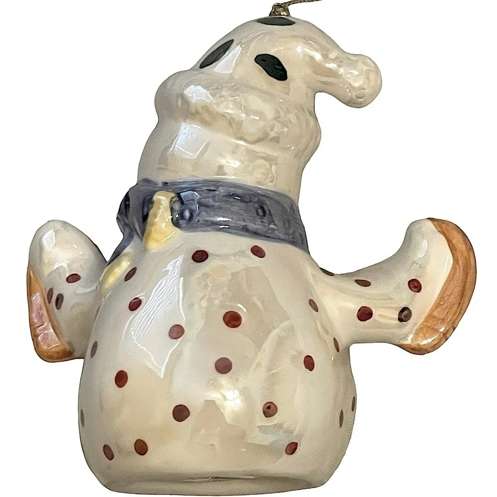 Set of 8 Vintage Pearlescent Ceramic Snowmen or Snow People Ornaments